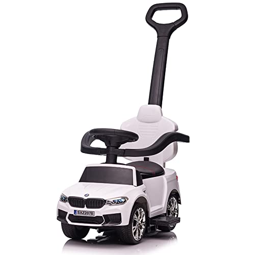 Image of Best Ride On Cars BMW 4 in 1 Battery Powered Push Car - Officially Licensed Ride On Battery Powered Toy Car, Multipurpose Stroller, Walker, Rocker for 1-3 Year Old with Safety Features - White