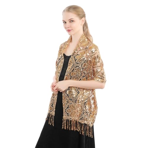 JIAHG Sparkly Sequin Embroidered Tassel Shawl Wedding Party Bride Shrug Bolero Tippet Evening Dress Shoulder Wraps Stole2