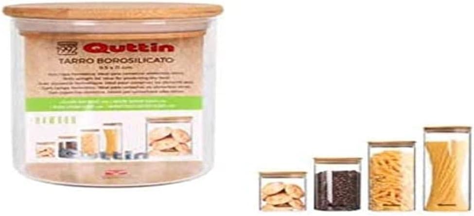 Quttin Bamboo Borosilicate Glass Container Jar (500 ml) (9.5 x 11 cm)