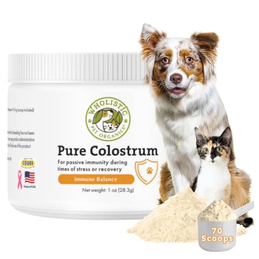 Wholistic Pet Organics Colostrum for Dogs & Cats - Bovine Colostrum Powder - Cat & Dog Allergy Relief, Immune Support & Itching Skin Relief - Cat and Dog Vitamins for Itchy Skin - 1 oz - 70 Scoops