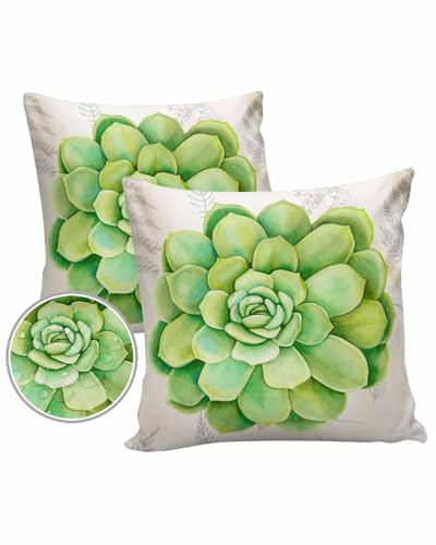 Green Succulent Outdoor Pillow Cover 26x26 Inch Cushion Sham Case,Waterproof Decorative Square Throw Pillowcase for Outside Garden Patio Porch Couch Chair Tent Summer Tropical Vintage Botanical Herb