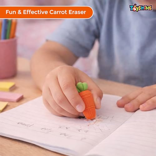 Image of Toyshine HB Pencil Set with Eraser & Sharpener | 10 Pcs Writing Pencil Kit with Cute Carrot Eraser | Smooth Writing School Stationery Set for Kids & Students