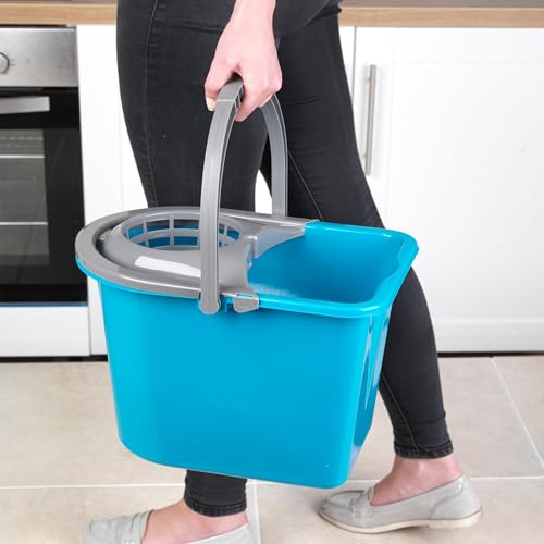 Beldray LA036810TQ Large 14 Litre Mop Bucket – Classic Cleaning Bucket with Detachable Wringer, Carry Handle, Ergonomic Dipped Edge, Lightweight & Portable, Durable Plastic Bucket, Turquoise/Grey - 4