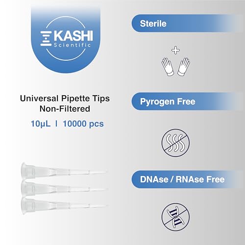 Image of Kashi Scientific 10uL Universal Non-Filter Pipette Tips, Sterile Low Binding Pipet Tips with Clear Graduation, DNase /RNase Free [10uL, 10,000pcs]