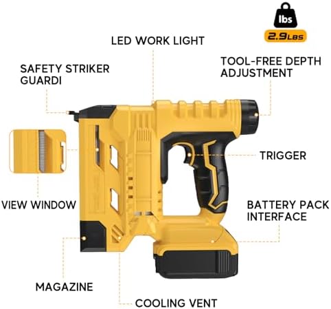 2 in 1 Cordless Brad Nailer/Staple Gun Compatible with Dewalt 20V Battery(No Battery), 18GA Electric Nail Gun Battery Powered with 2000 Staples/Nails, Depth Adjustment, LED Light, Safety Nose, 2 Modes — view 6
