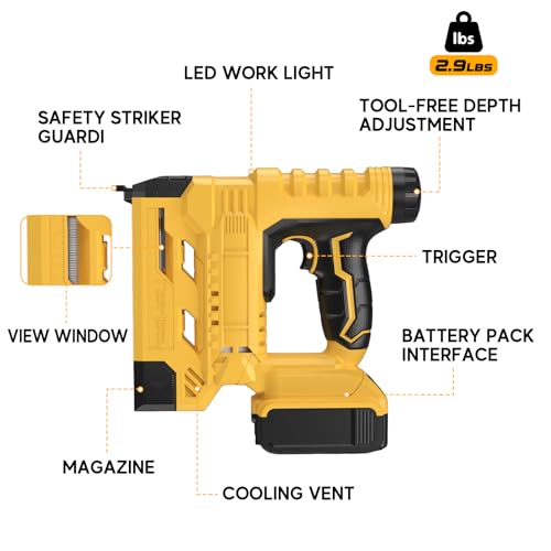 2 in 1 Cordless Brad Nailer/Staple Gun Compatible with Dewalt 20V Battery(No Battery), 18GA Electric Nail Gun Battery Powered with 2000 Staples/Nails, Depth Adjustment, LED Light, Safety Nose, 2 Modes by Cragdew - Image 7