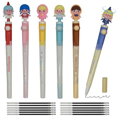 Maydahui A495 6 Pcs Girls Doll Rollerball Gel Pens Spinning Rotating Pen Stress Relief Pens With 12 Pcs Pen Refills Koala Strawberry Popcorn Style Black Ink For School Students Party