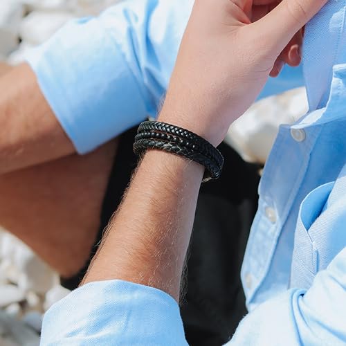 Rtzn ® Multi Strand Bracelet For Men – Premium Artisan Handcrafted Black Onyx Bead And Braided Leather Bracelet thumb #1