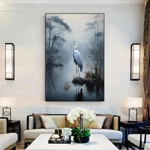 Toile murale héron 40x60 cm cadre noir affiche pour salon