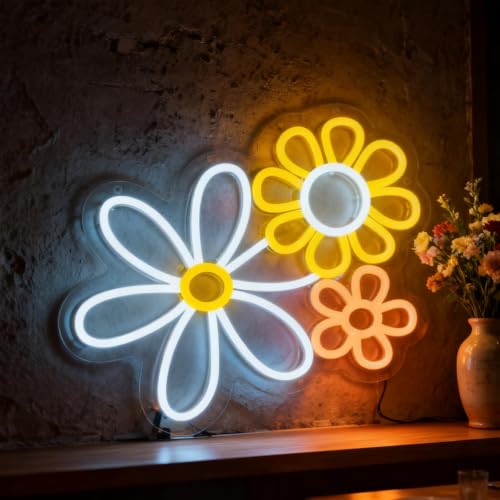 Image of Flowers Neon Sign Flower LED Neon Light LED Neon Sign for Wall Decor USB Powered for Bedroom Living Room Wedding Engagement Kids Room Restaurant Bar Party Birthday Flower Shop 14.17”X11.81”