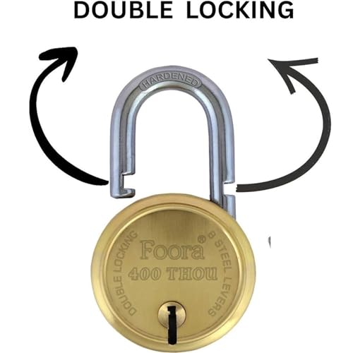 Image of Foora 5 Keys 400 Thou Gold 65mm Padlock, 8 Lever Double Locking System, Hardened Shackle, Gold Finish Lock for Door, Gate & Shop Security