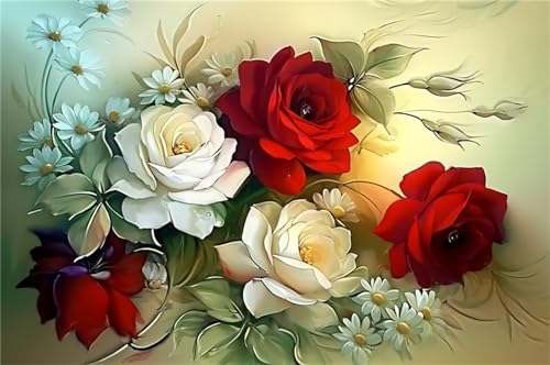 Broderie diamant 70x110cm complet, kit de diamond painting fleurs de roses modernes pour adulte