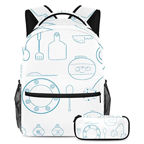 Sac à dos de cuisine multicolore avec trousse assortie pour écoliers et ados