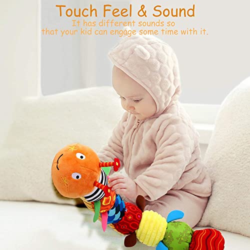 Brinquedos musicais de lagarta para bebês, brinquedos infantis, cores brilhantes, textura com chocal