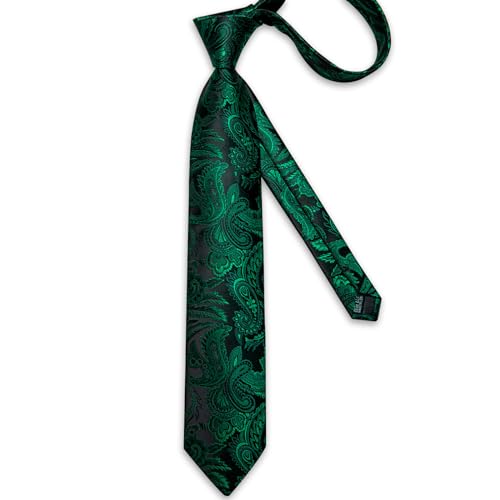 Image of DiBanGu Paisley Ties for Men Silk Necktie and Pocket Square Cufflinks Tie Clip Set Woven Classic Mens Tie for Wedding Party