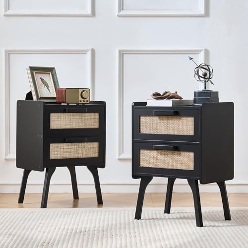 Lerliuo Rattan Nightstands Set of 2 for Bedroom, 2 Drawers