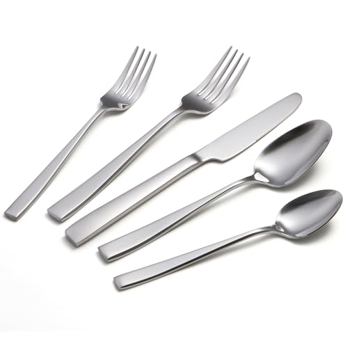40 Piece Silverware Sets with Unique Handles, EIUBUIE Premium Stainless Steel Flatware Set for 8, Mirror Finished Kitchen Tableware Cutlery Rust Proof Dishwasher Safe Forks Spoons and Knives Set