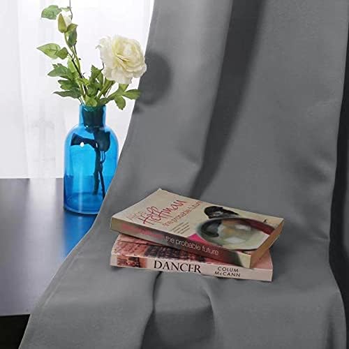 TSARLTD Curtain Blackout Thick Thermal Eyelet Ring Top Pair Curtains Panel Set of 46 x54Eyelets Super Soft Curtains for Bedroom Drop Noise Reduce Curtains for Living (GREY SILVER,W46 x L54(117X137CM)