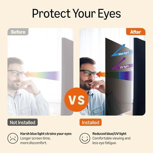 Amazon Basics Privacy Screen Filter -22 Inch 16:9 Widescreen Monitor, Anti-Spy, High Clarity, Eye Protection, Anti Glare & Blue Light Filter, Anti-Scratch (22" 16:9, 18.76"x10.56") - 5