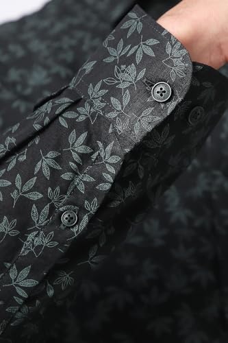 Image of Peter England Men's Slim Fit Full Sleeve Casual Shirt in Slub Cotton with All-Over Leafy Print