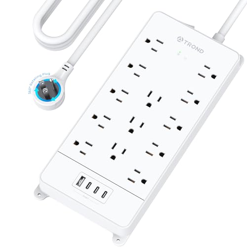 Image of TROND 360 Rotating Surge Protector Power Strip 15ft, ETL Listed, 4000J