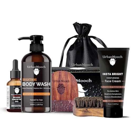 UrbanMooch 5 in 1 Men's Grooming Kit – Vitamin C Body Wash, Beard...