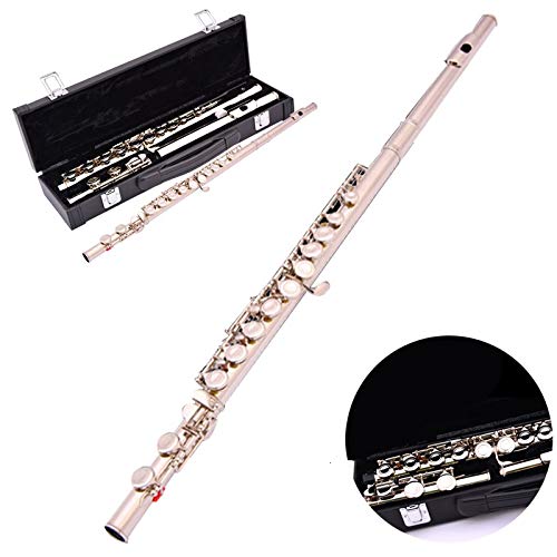 Plateado niquelado C Tune y E-Key Flauta Concierto Profesional Instrumento Musical Flauta 16 Hoyos Quartic General (Color : Silver)