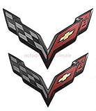 Coolandi CV-C7B C7 Corvette Front & Rear Crossed Flags Emblems Black Carbon Flash Trunk Hood Emblem...
