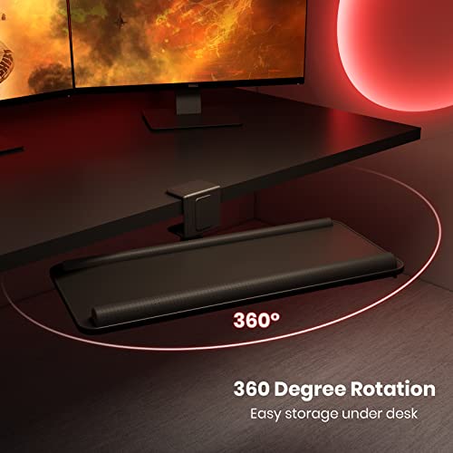 Tilt&Height Adjustable Keyboard Tray Under Desk&Above Desk - Klearlook 2 In 1 Pu Leather Sit Stand Keyboard Riser W/360° Rotation, 25X11"Clamp-On Keyboard Stand Desk Extender W/Wrist Rest&Drawer-Black #TOP3