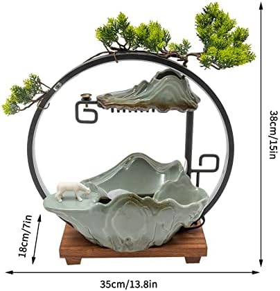 15In Fake Tree Bonsai Humidifier Water Fountain Waterfall Indoor Tabletop Decration with LED Light, Atomizer Circulating Water, Japanese Zen Decor Meditation Feng Shui Decor Festival Birthday surprise