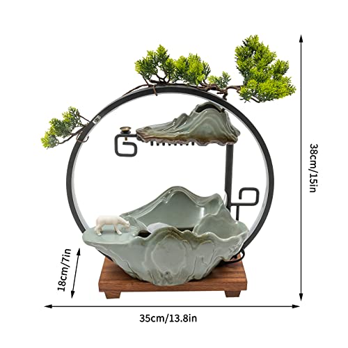 15In Fake Tree Bonsai Humidifier Water Fountain Waterfall Indoor Tabletop Decration with LED Light, Atomizer Circulating Water, Japanese Zen Decor Meditation Feng Shui Decor Festival Birthday surprise