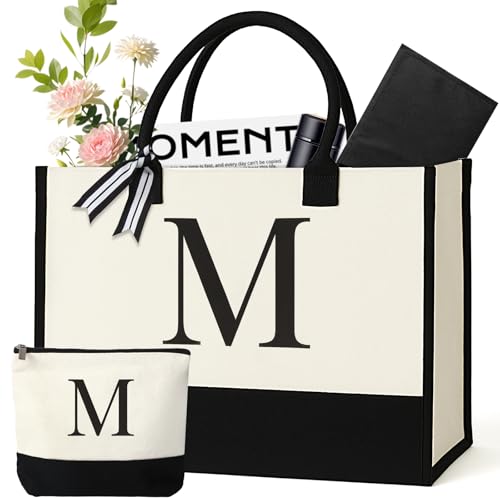 Monogrammed Canvas Tote Bag with Pouch