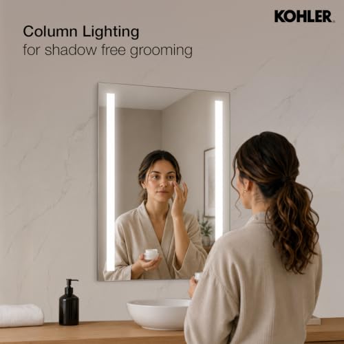 Image of Kohler Vitality Lighted Rectangular Column Mirror, 30 inch x 40 inch (762mm x 1016mm), Inset LED Lights, Touchless, Anti-Fog (22928IN-NA)