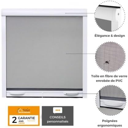 Volet-moustiquaire.com - Mosquitera, enrollable, aluminio, 145 x 130, para ventana, color negro y blanco