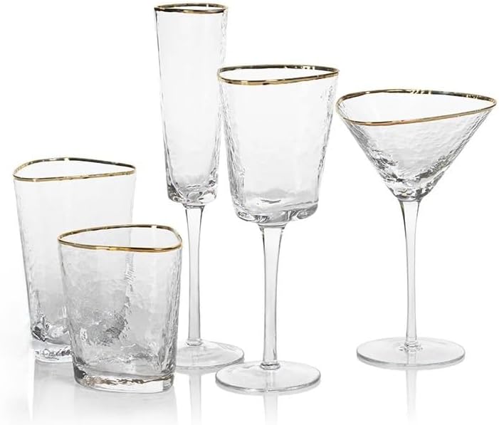 Amalfi Triangular Glassware or Stemware with Gold Rims - Sets of 4 (Wine - S/4) - Image 4