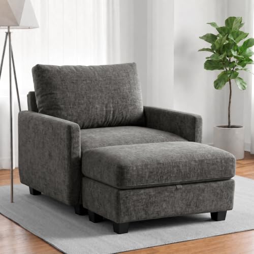 Image of Single Sofa with Storage Ottoman, 38 inch Modern Couch for Living Room