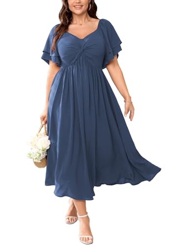 SCOMCHIC Women's Plus Size Cocktail Dress Dusty Blue
