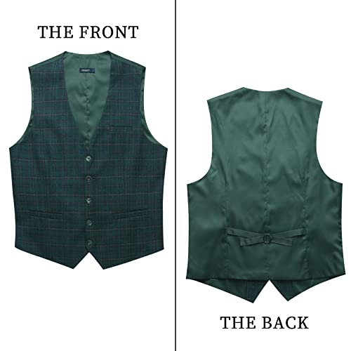 Hisdern Men's Suit Vest Business Formal Dress Vests Slim Fit Cotton Suit Vest For Men Casual Fashion Plaid Waistcoat For Tuxedo Wedding Green Vest #TOP3