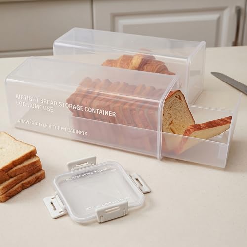 Recipiente hermético para pan blanco con cajón de plástico transparente para cocina 6