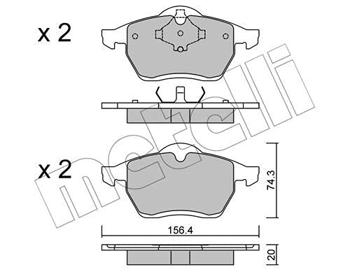 Metelligroup 22-0279-0 Pastiglie Freno Anteriori E Posteriori, Made In Italy, Pezzo Di Ricambio Per Auto/Automobile, Kit Da 4 Pezzi, Certificate Ece R
