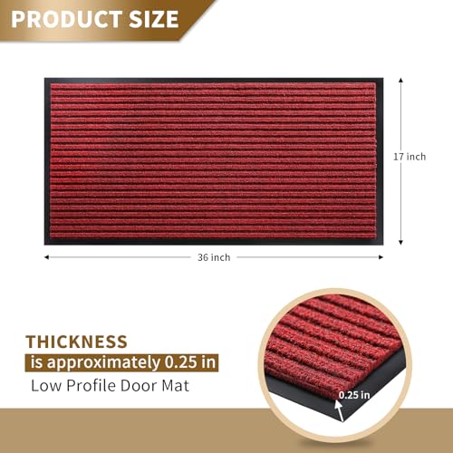 Yimobra Front Door Mat Outdoor Indoor Entrance, 100% Waterproof All-Season All Weather Doormat, Welcome Matt Outside Entry, Non Slip, Low Profile, Heavy Duty Patio Porch Floor Mats,36 x 17,Black Red
