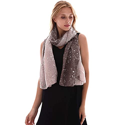 KAVINGKALY Farbverlauf Glänzender Schal Einfacher Stylischer Glitzer Schal mit Silberfolie Bedruckter Schal (Beige+Khaki)