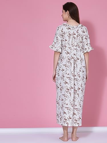 Image of OOMPH! Cotton Blend Nighty for Women's | Night Gown | Nighty | Nightdress | Maxi Dress | Sleepwear | Gown for Women | Nighties | Sleepwear