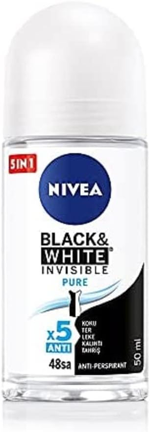 NIVEA Kadın Roll On Deodorant Black & White Invisible Pure 48 Saat Anti-perspirant Koruma (50 ml)