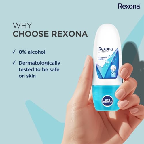 Image of Rexona Shower Fresh Underarm Roll-On Deodorant for Women | 72 Hours Long-Lasting Odour Protection | 0% Alcohol, Safe on Skin | 25ML (Pack of 5)