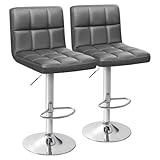 Homall Bar Stools Modern PU Leather Adjustable Swivel Barstools, Armless Hydraulic Kitchen Counter Bar Stool Extra Height Square Island Barstool with Back Set of 2 (Leather, Deep Gray)