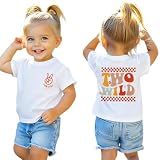Maglietta per il 2° compleanno per bambine, con stampa Two WILD, per il secondo compleanno, estiva, a maniche corte, per feste di compleanno, abbigliamento per bambini, con scollo rotondo, bianco, 2