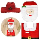 El producto está fabricado con tejidos de alta calidad, ligeros, suaves, duraderos y antideslizantes. Tapa del inodoro, tapa del tanque de agua y tapa de la caja de pañuelos, alfombra del inodoro, juntas forman un Papá Noel. Dale a tu fiesta un aspecto festivo con estas hermosas decoraciones navideñas.