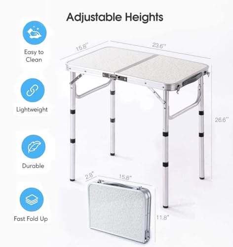 image for YUFIFAIRY Folding Table Small, 24''L x16''W Camp Aluminum Table with A