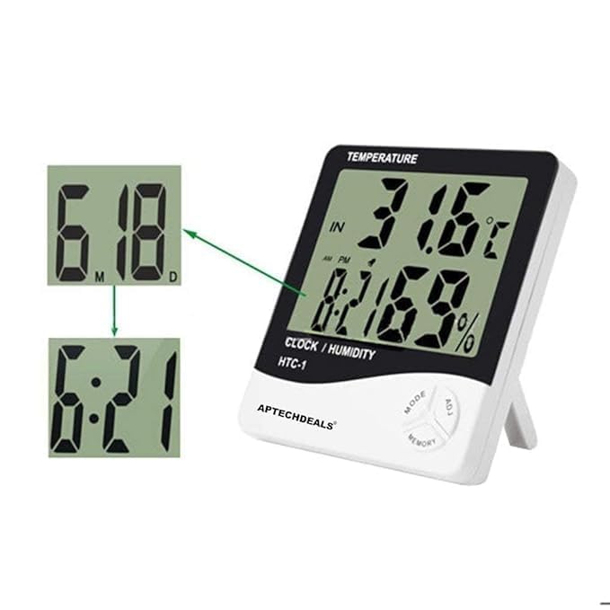 Image of MCP Healthcare HTC-1 Room Thermometer with Humidity Incubator Meter and Accurate Temperature Indoor Sensor Indicator Wall Mounting LCD Digital Clock Monitor for Home, Office, Comfort & Health (White)